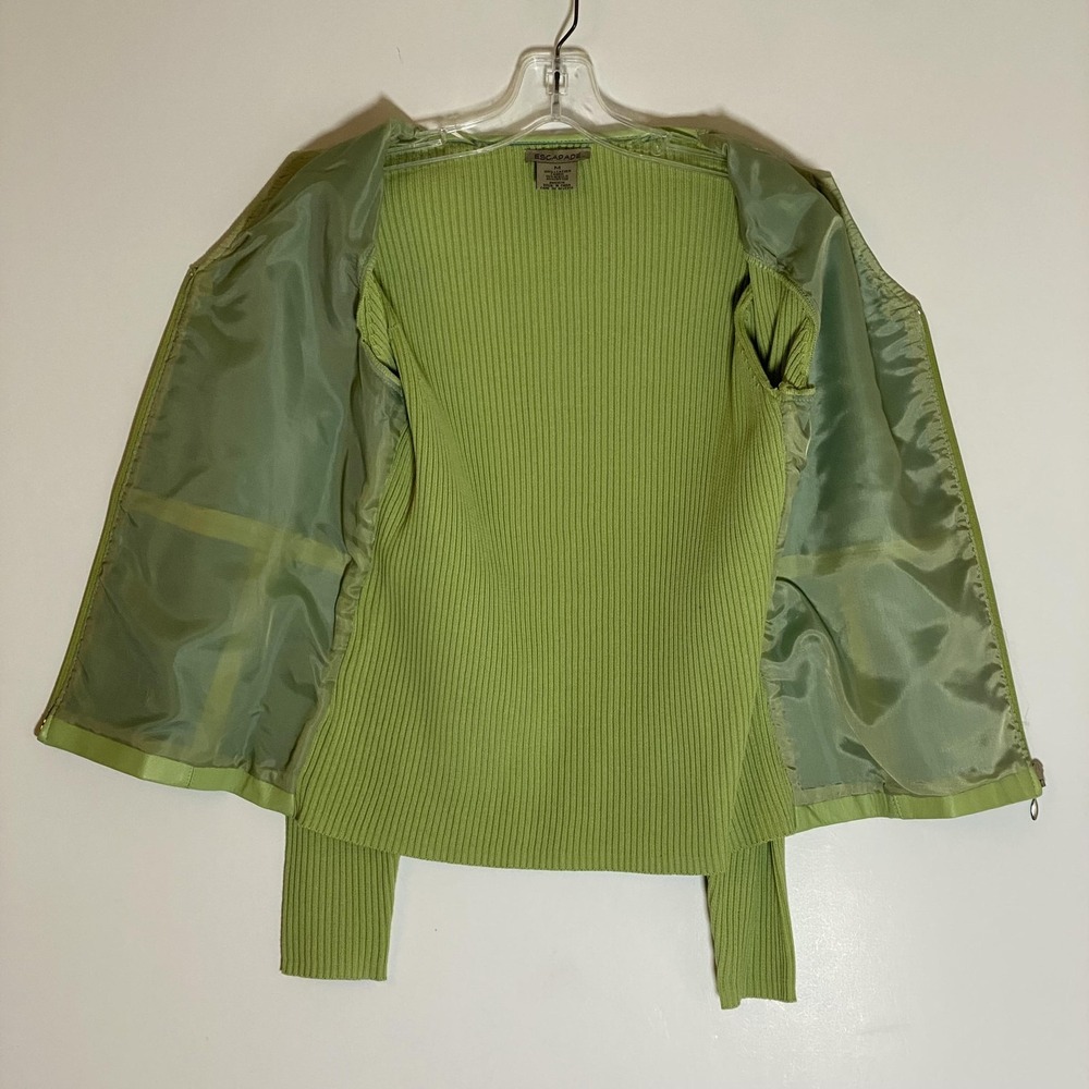 Escapade Jacket Womens Medium Green Leather Ribbed Knit Full Zip Lined - Picture 10 of 16